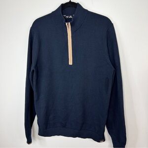 RHONE Men's Dark Blue - Navy & Beige Zip-Up Knit Pullover Sweater Size Medium